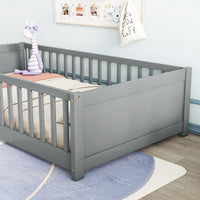 Twin Size Floor Platform Bed With Integrated Book Storage In Grey