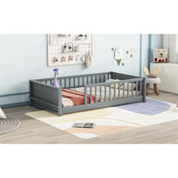 Twin Size Floor Platform Bed With Integrated Book Storage In Grey