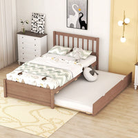 Twin Size Platform Bed Frame With Trundle For Space-Saving And Modern Design Walnut