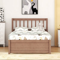 Twin Size Platform Bed Frame With Trundle For Space-Saving And Modern Design Walnut