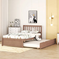 Twin Size Platform Bed Frame With Trundle For Space-Saving And Modern Design Walnut