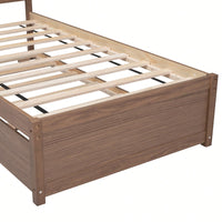 Twin Size Platform Bed Frame With Trundle For Space-Saving And Modern Design Walnut