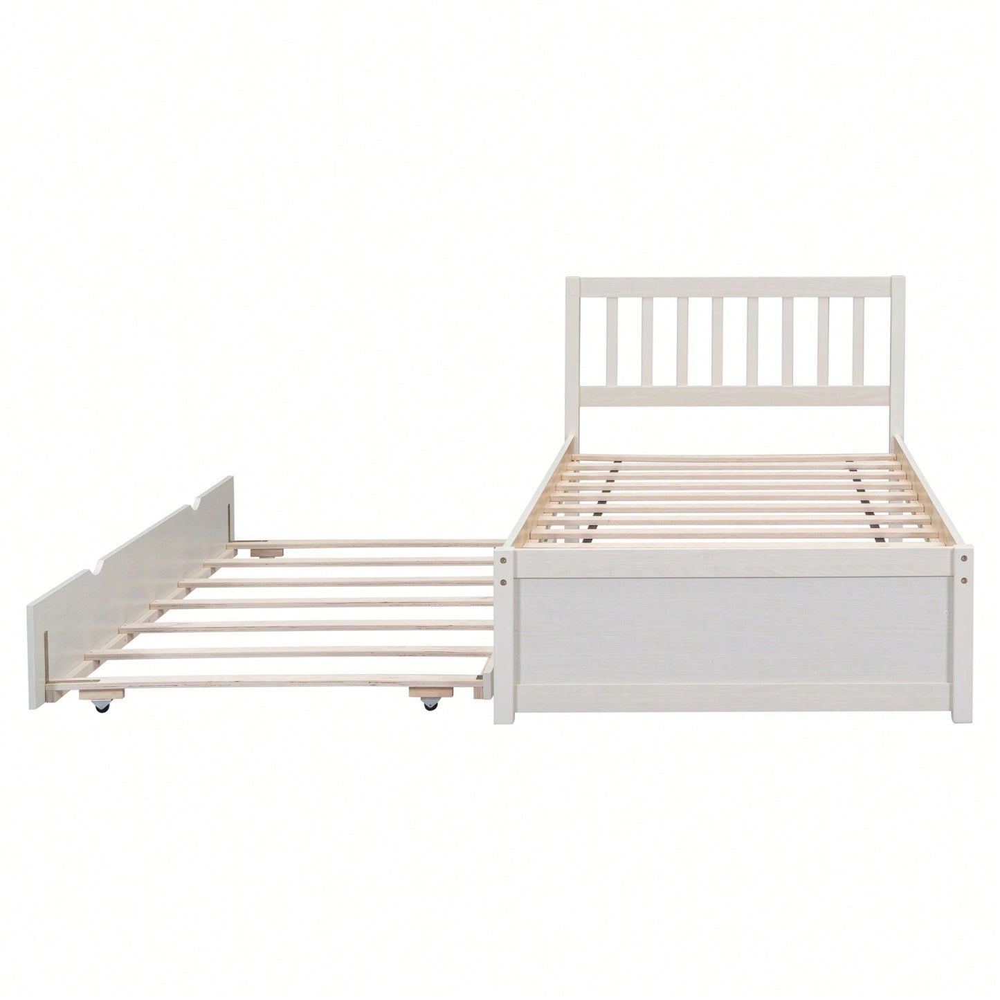 Twin Size Platform Bed Frame With Trundle For Space-Saving And Modern Design Walnut