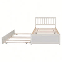 Twin Size Platform Bed Frame With Trundle For Space-Saving And Modern Design Walnut