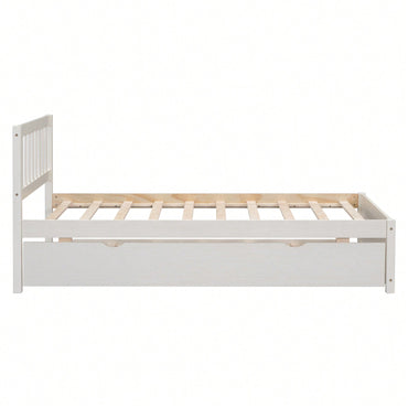 Twin Size Platform Bed Frame With Trundle For Space-Saving And Modern Design Walnut