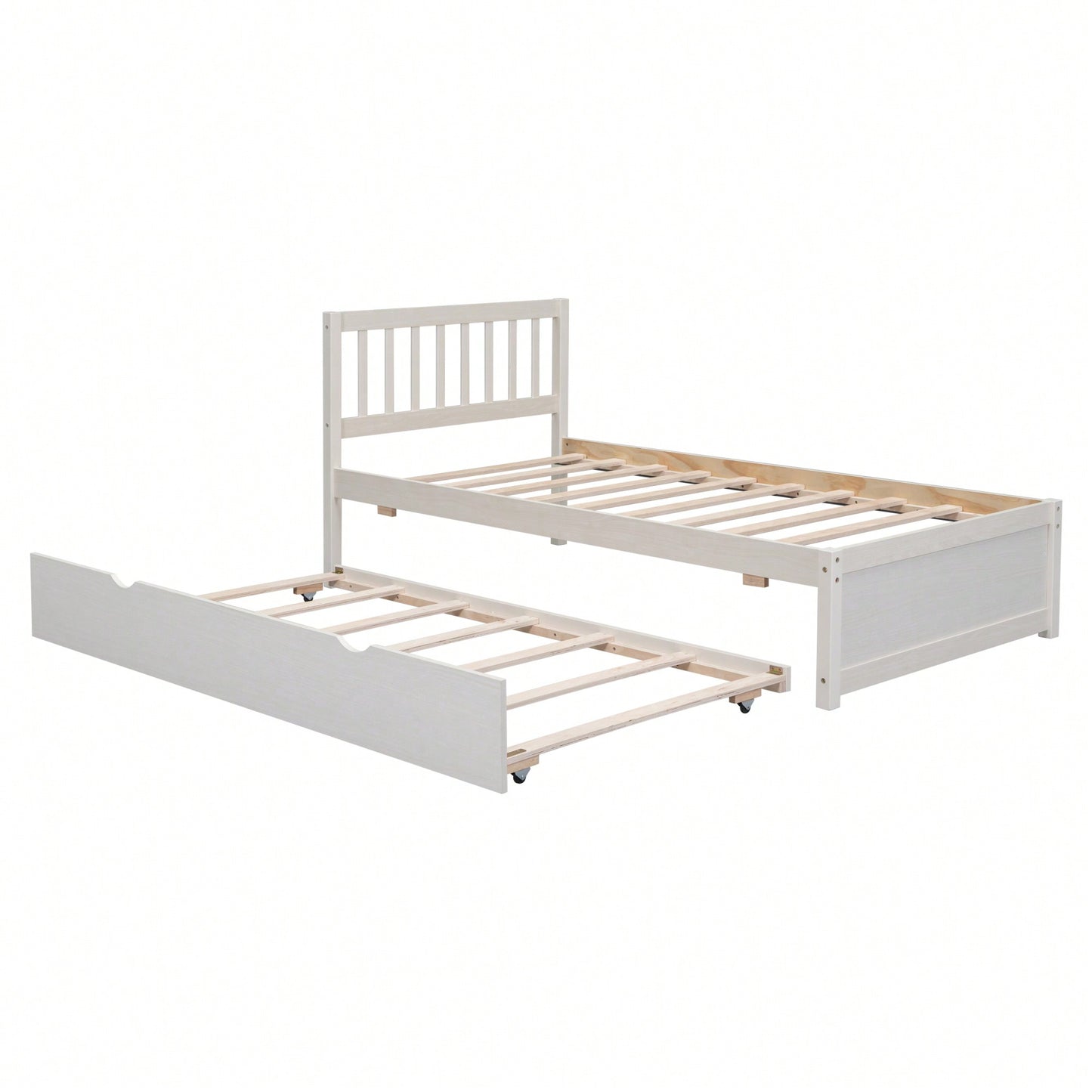 Twin Size Platform Bed Frame With Trundle For Space-Saving And Modern Design Walnut