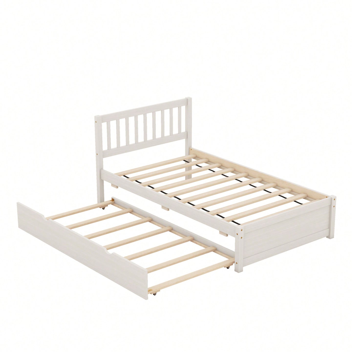 Twin Size Platform Bed Frame With Trundle For Space-Saving And Modern Design Walnut