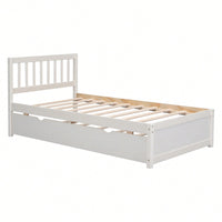 Twin Size Platform Bed Frame With Trundle For Space-Saving And Modern Design Walnut