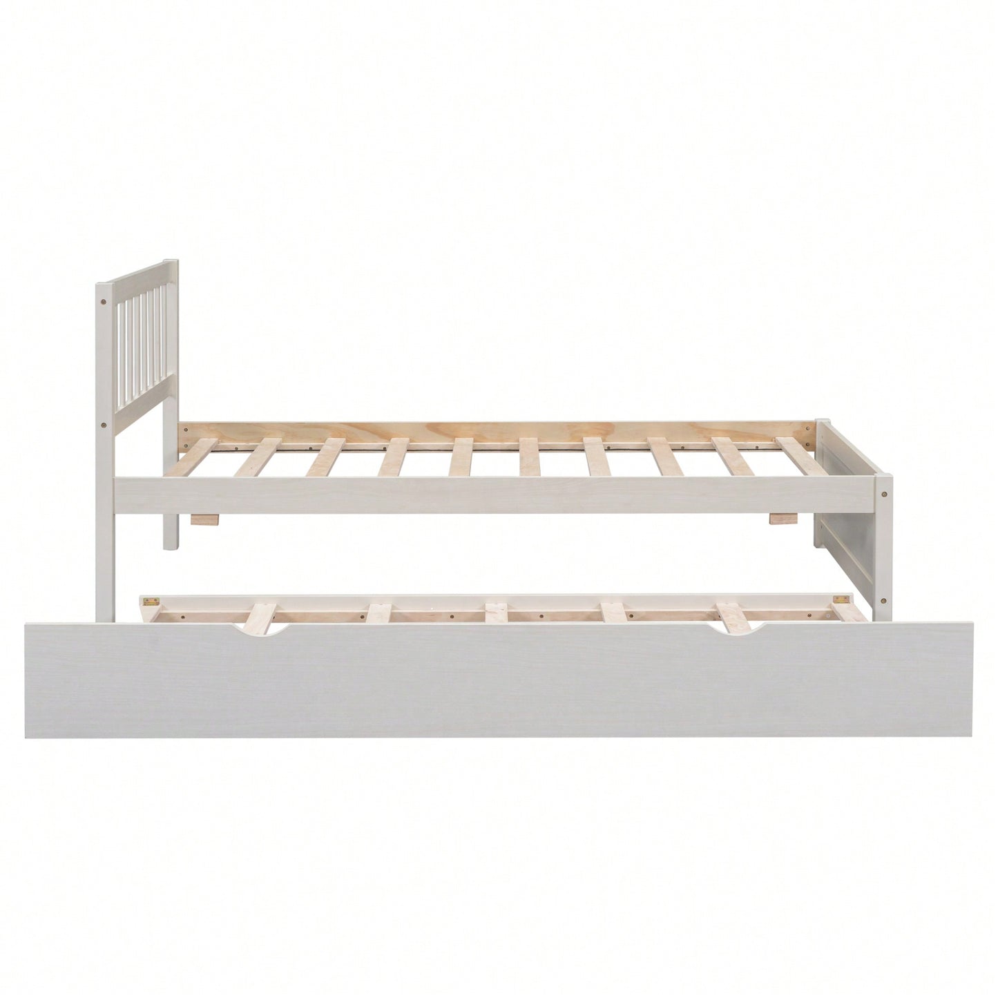 Twin Size Platform Bed Frame With Trundle For Space-Saving And Modern Design Walnut