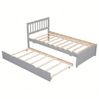 Twin Size Platform Bed Frame With Trundle For Space-Saving And Modern Design Walnut