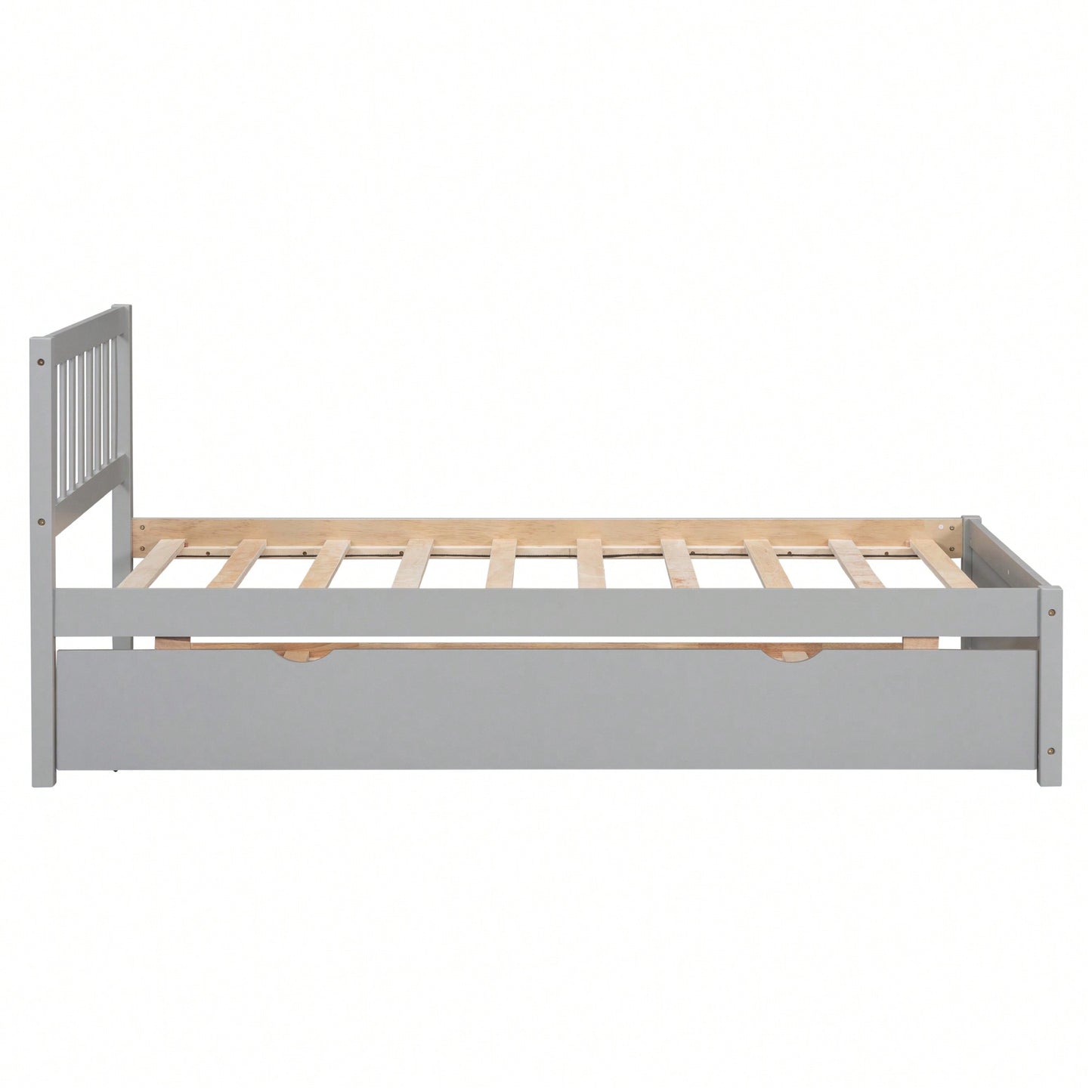 Twin Size Platform Bed Frame With Trundle For Space-Saving And Modern Design Walnut