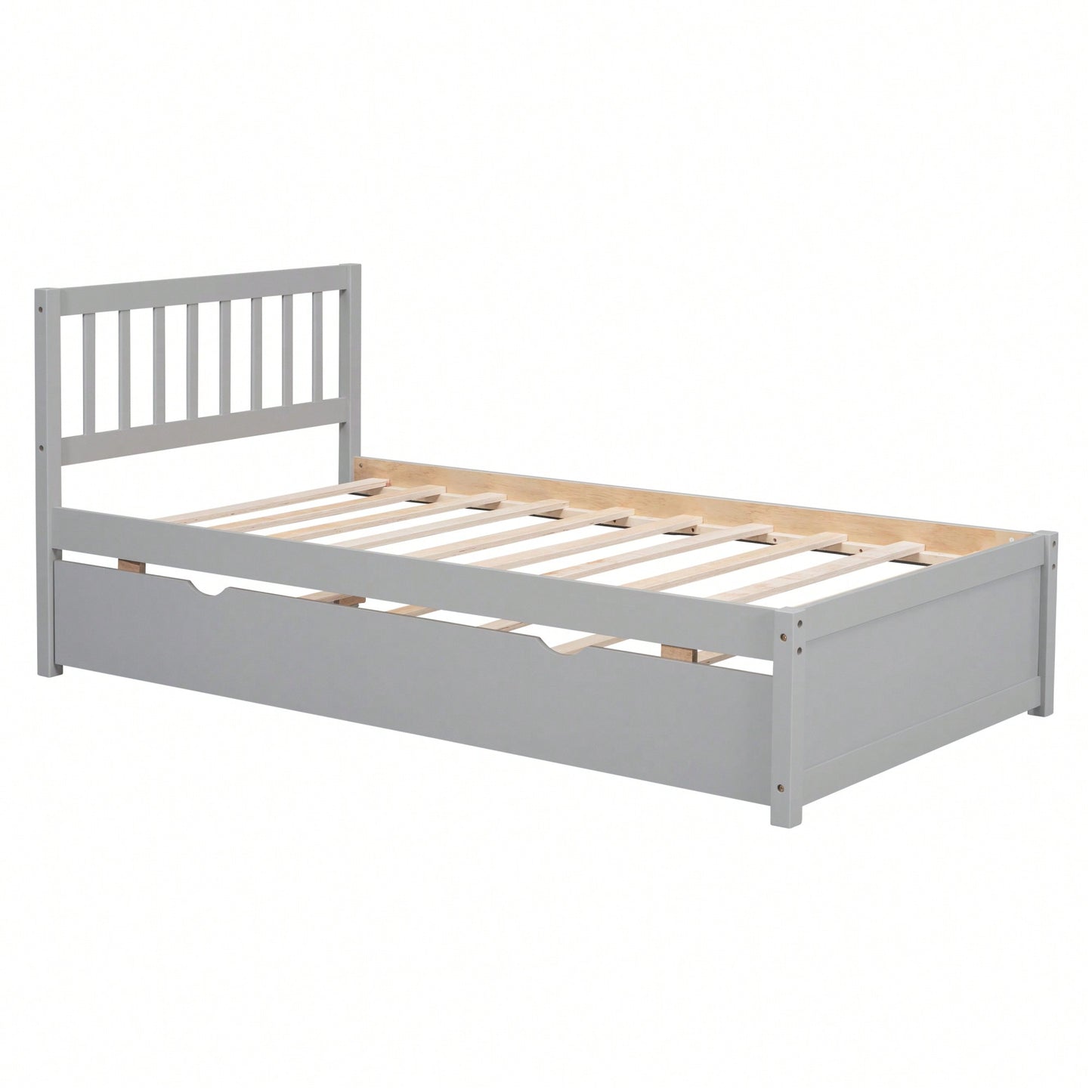 Twin Size Platform Bed Frame With Trundle For Space-Saving And Modern Design Walnut