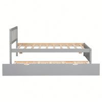 Twin Size Platform Bed Frame With Trundle For Space-Saving And Modern Design Walnut