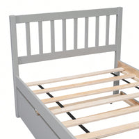 Twin Size Platform Bed Frame With Trundle For Space-Saving And Modern Design Walnut