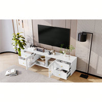 Modern 70.9 Inch TV Stand For Up To 75 Inch TVs With Glass Doors, 4 Drawers, 2 Cabinets, Metal Legs And Handles For Living Room