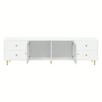 Modern 70.9 Inch TV Stand For Up To 75 Inch TVs With Glass Doors, 4 Drawers, 2 Cabinets, Metal Legs And Handles For Living Room