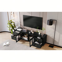 Modern 70.9 Inch TV Stand For Up To 75 Inch TVs With Glass Doors, 4 Drawers, 2 Cabinets, Metal Legs And Handles For Living Room