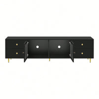 Modern 70.9 Inch TV Stand For Up To 75 Inch TVs With Glass Doors, 4 Drawers, 2 Cabinets, Metal Legs And Handles For Living Room