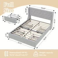 Elegant Light Grey Full Size Bed Frame With Wingback Headboard And 4 Storage Drawers, Button Tufted Design