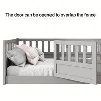 Montessori Style Full Size Floor Bed With High Security Barrier And Door, Wooden Children's Bed Frame With Support Slats In White