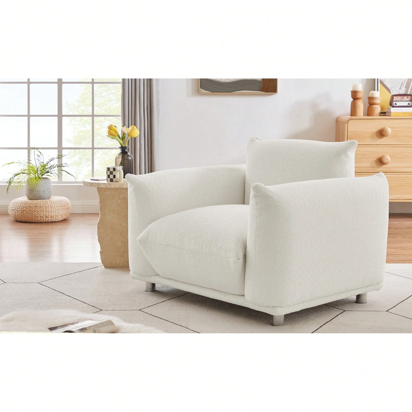 Elegant White Accent Chair For Bedroom Or Living Room 42 Inch Sofa For Apartment Decor