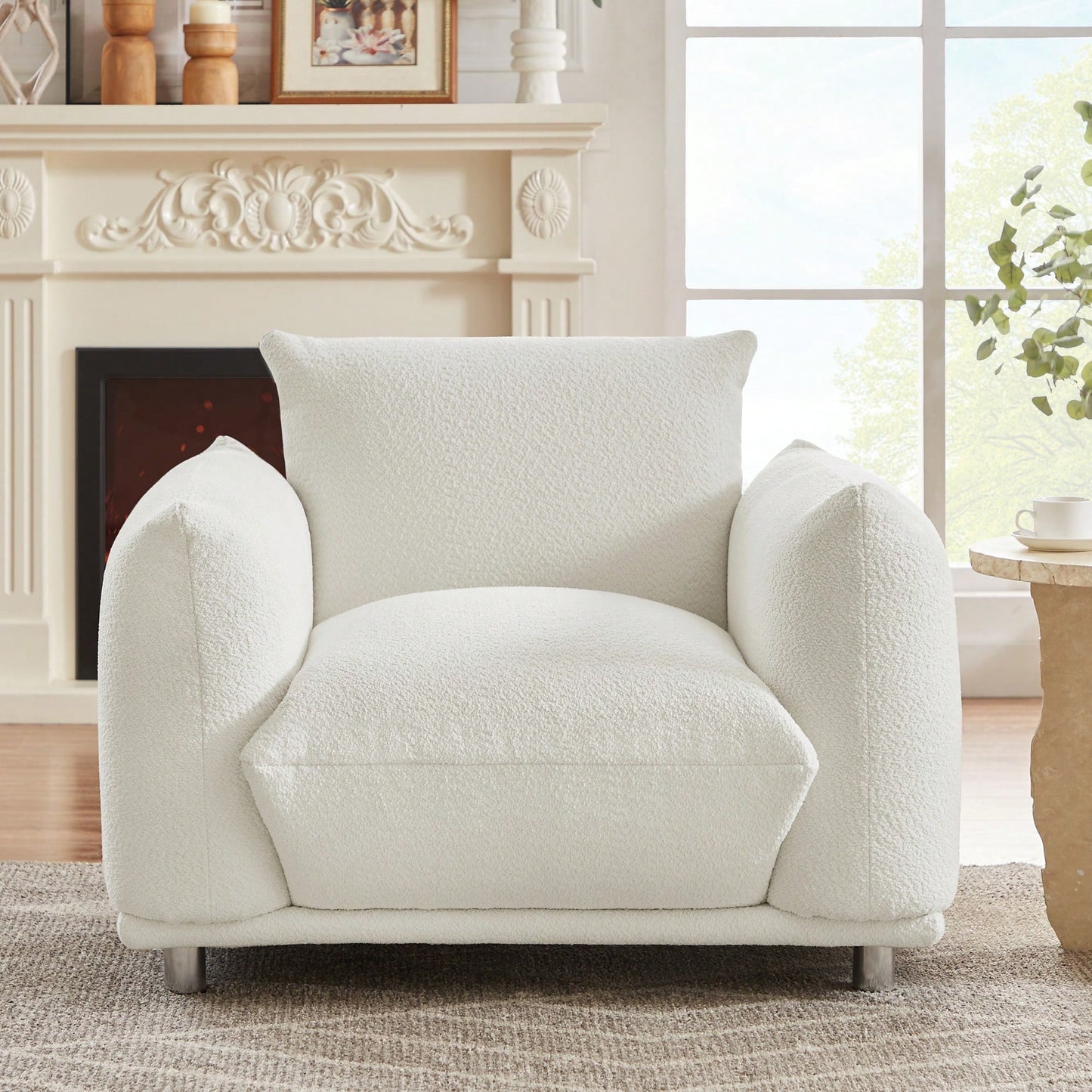 Elegant White Accent Chair For Bedroom Or Living Room 42 Inch Sofa For Apartment Decor