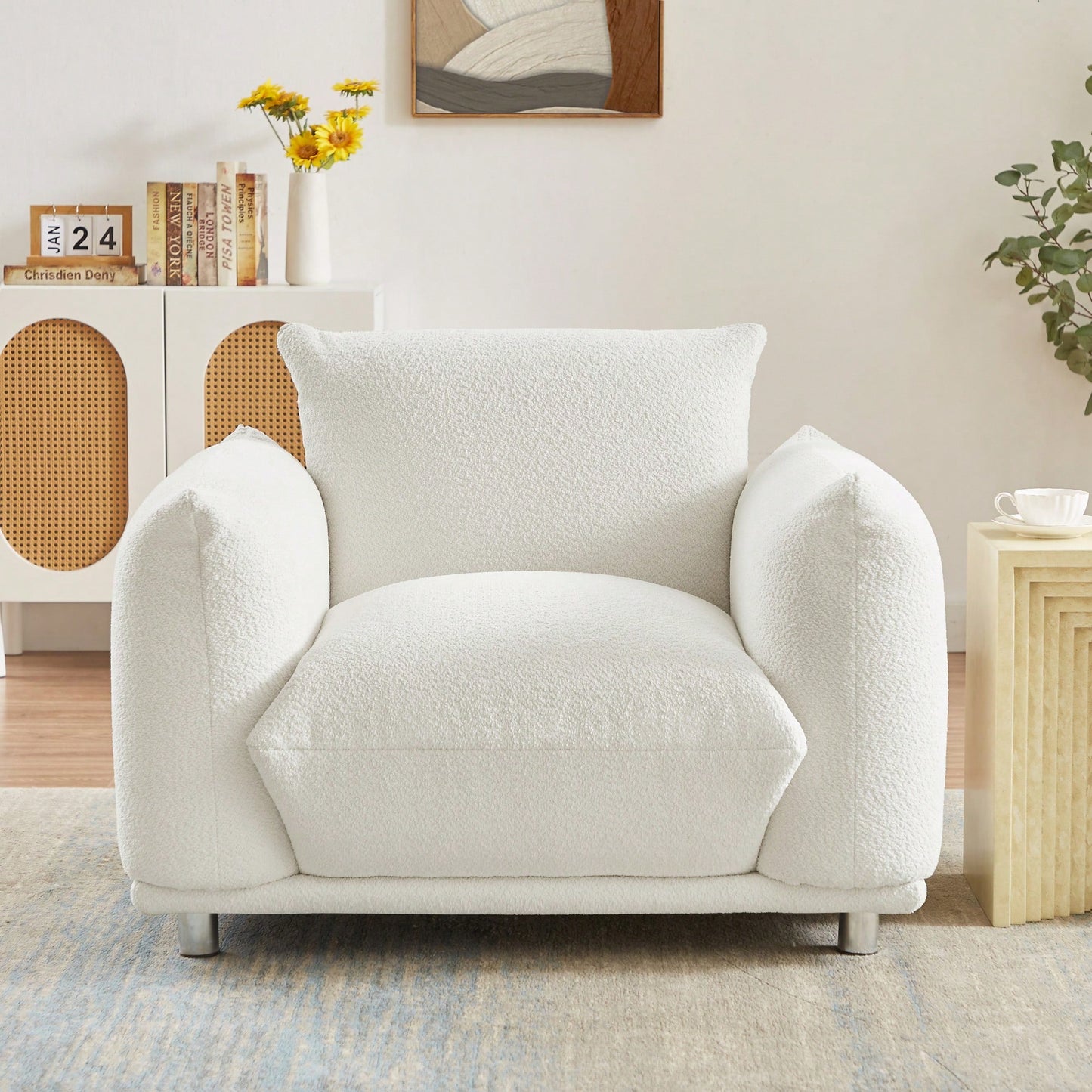 Elegant White Accent Chair For Bedroom Or Living Room 42 Inch Sofa For Apartment Decor