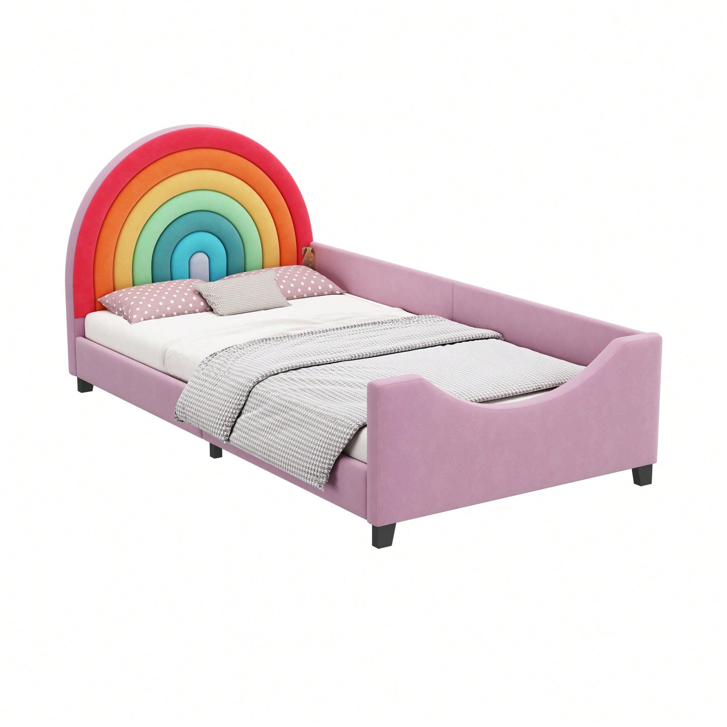 Colorful Rainbow Twin Daybed Low Profile Design Stylish Princess Bed For Kids And Teens