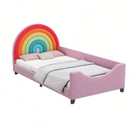 Colorful Rainbow Twin Daybed Low Profile Design Stylish Princess Bed For Kids And Teens