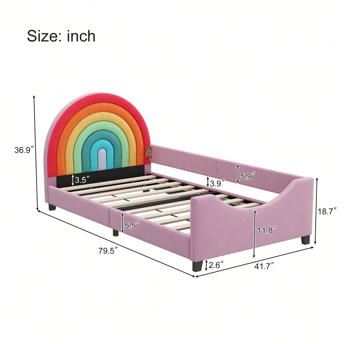 Colorful Rainbow Twin Daybed Low Profile Design Stylish Princess Bed For Kids And Teens