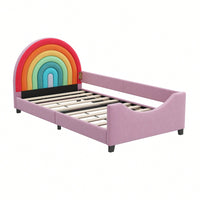 Colorful Rainbow Twin Daybed Low Profile Design Stylish Princess Bed For Kids And Teens