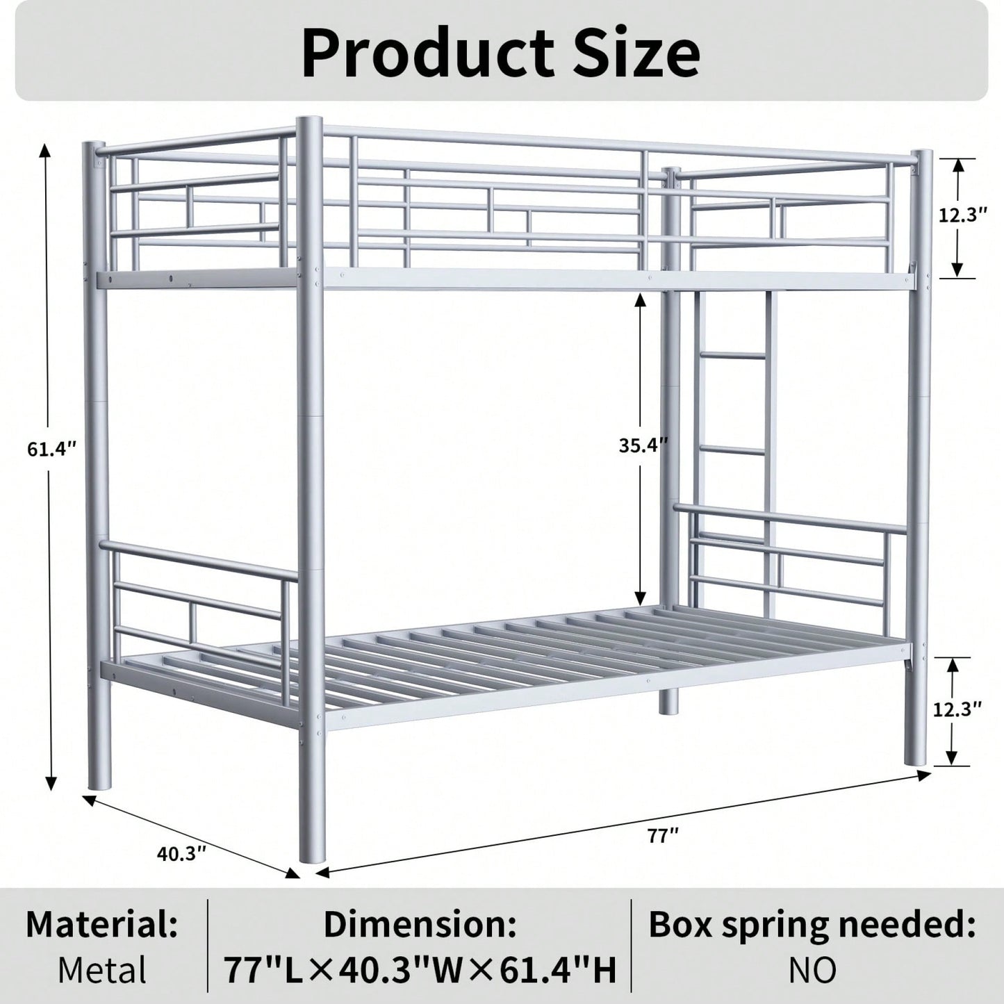 Twin Over Twin Metal Bunk Bed With Ladder High Guardrails And Storage Space Noise Free Grey Silver