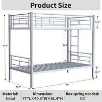 Twin Over Twin Metal Bunk Bed With Ladder High Guardrails And Storage Space Noise Free Grey Silver