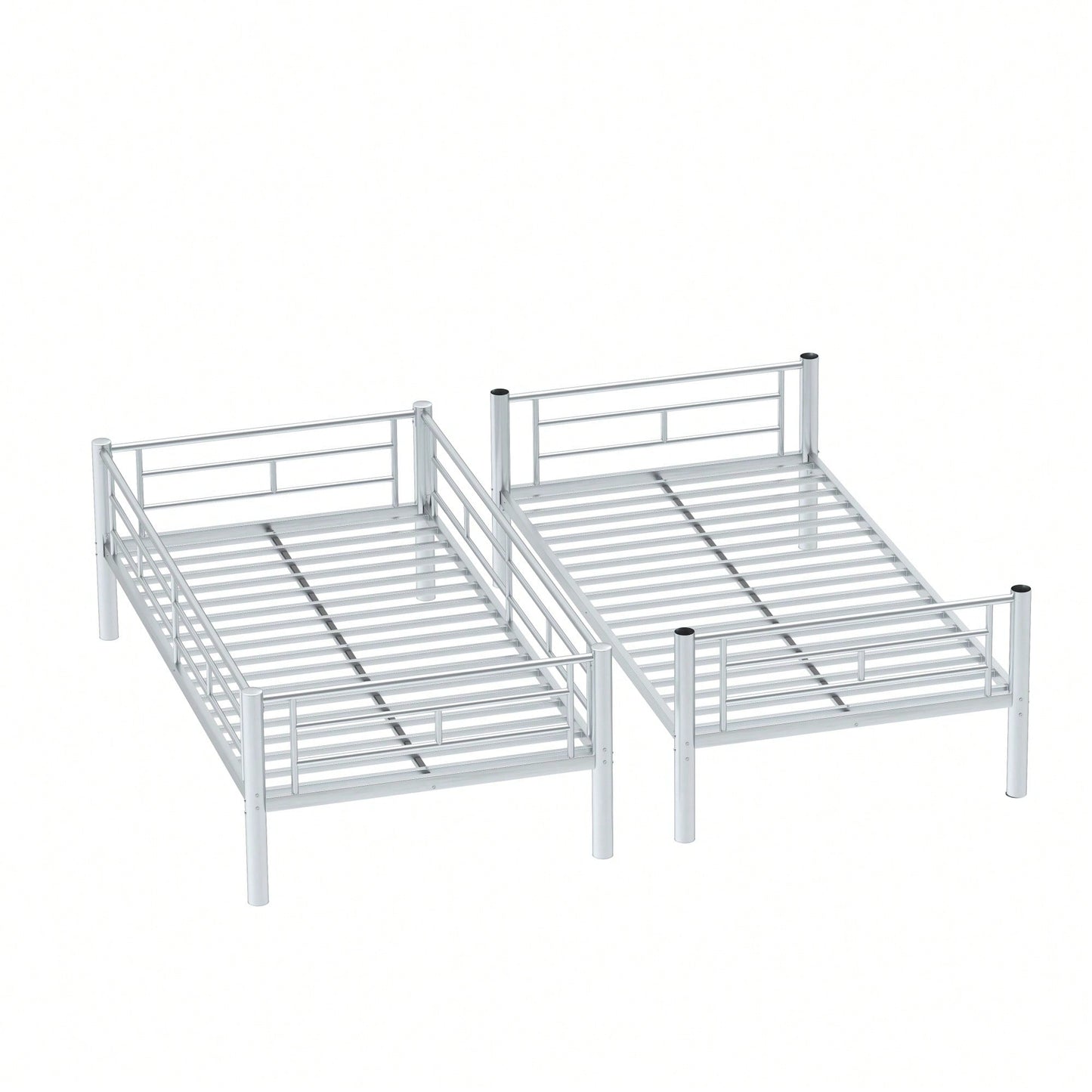 Twin Over Twin Metal Bunk Bed With Ladder High Guardrails And Storage Space Noise Free Grey Silver