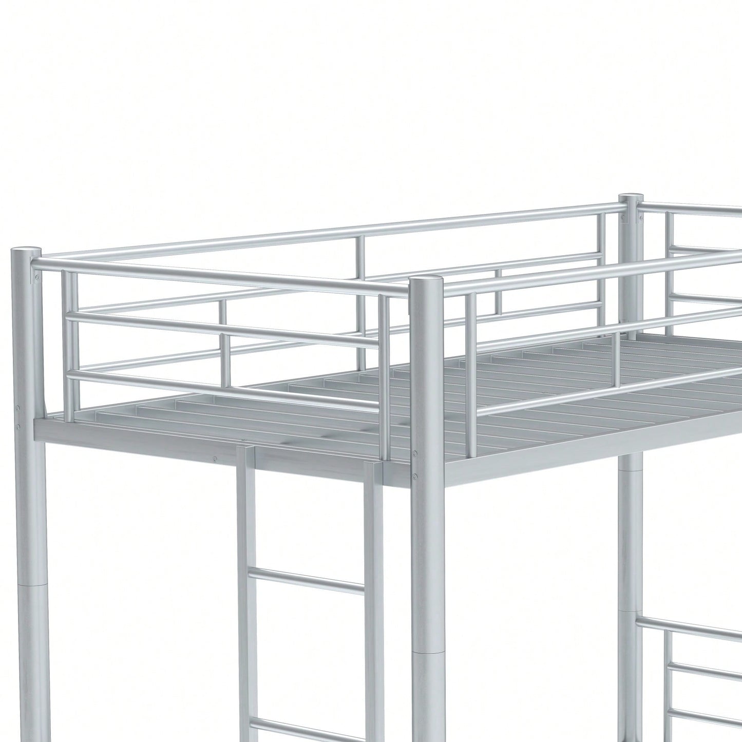 Twin Over Twin Metal Bunk Bed With Ladder High Guardrails And Storage Space Noise Free Grey Silver