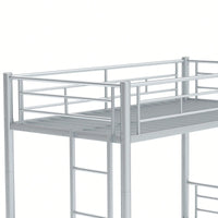 Twin Over Twin Metal Bunk Bed With Ladder High Guardrails And Storage Space Noise Free Grey Silver