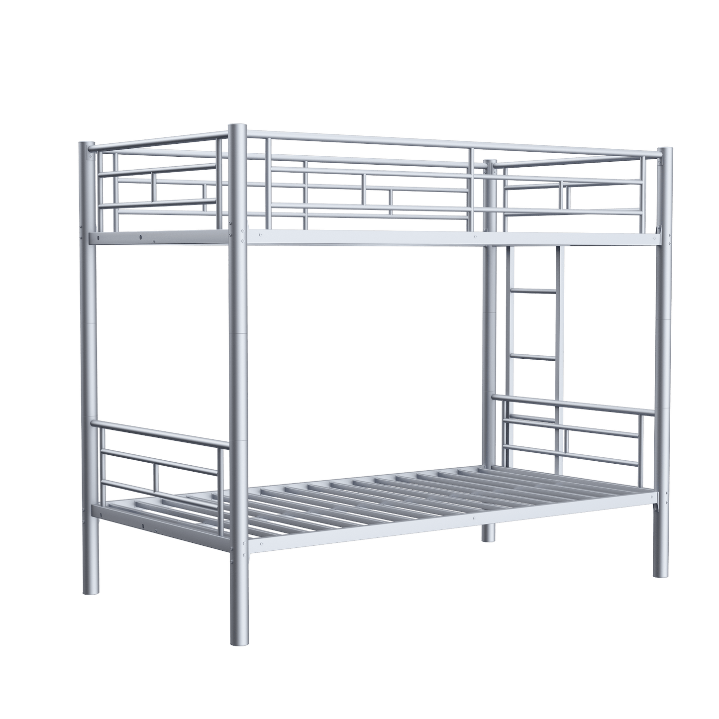 Twin Over Twin Metal Bunk Bed With Ladder High Guardrails And Storage Space Noise Free Grey Silver