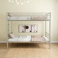 Twin Over Twin Metal Bunk Bed With Ladder High Guardrails And Storage Space Noise Free Grey Silver