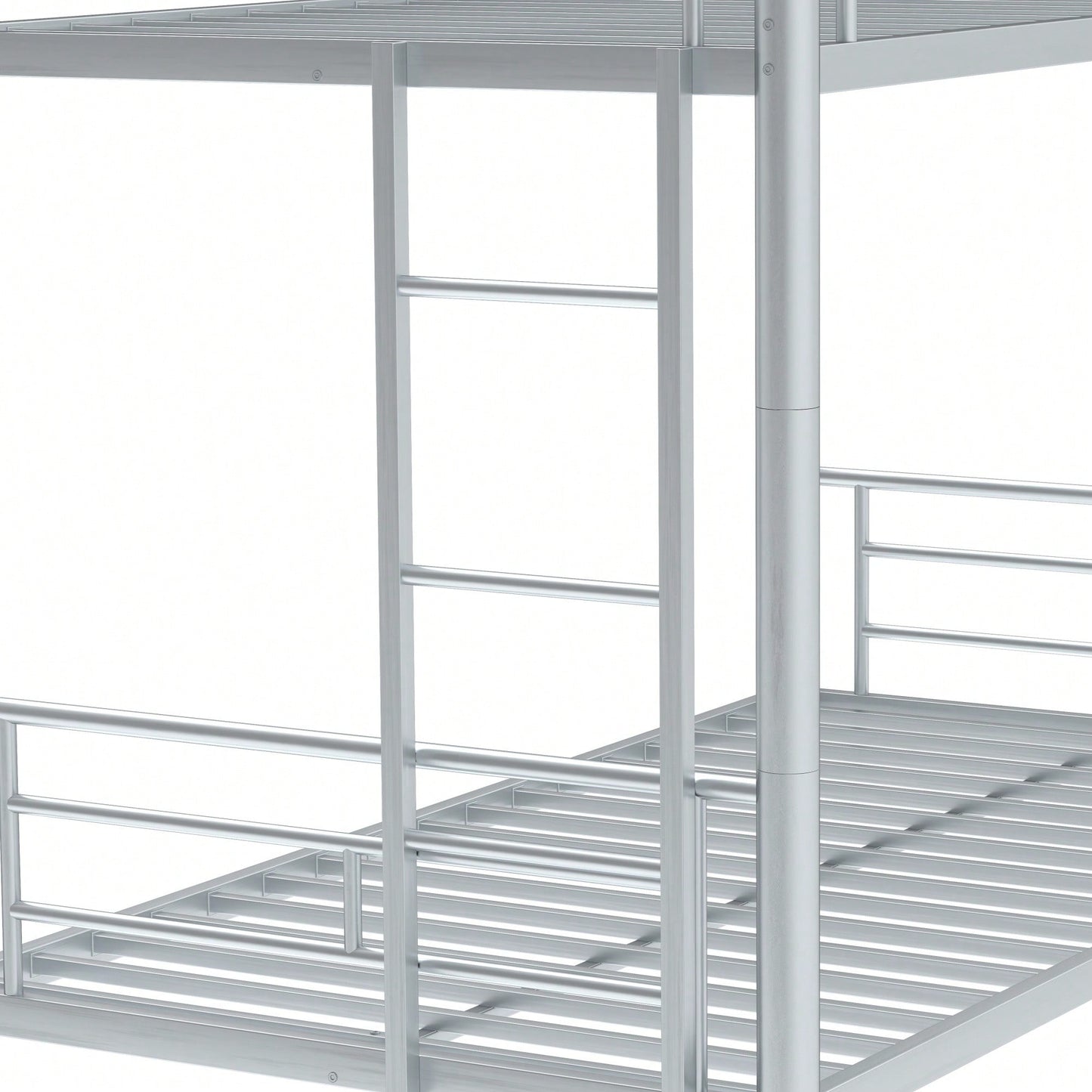 Twin Over Twin Metal Bunk Bed With Ladder High Guardrails And Storage Space Noise Free Grey Silver