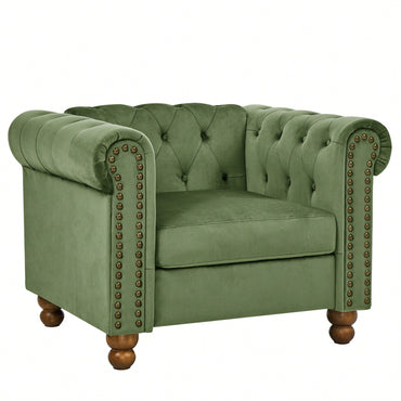 Elegant Velvet Tufted Chesterfield Single Seater Sofa For Modern Living Room In Green