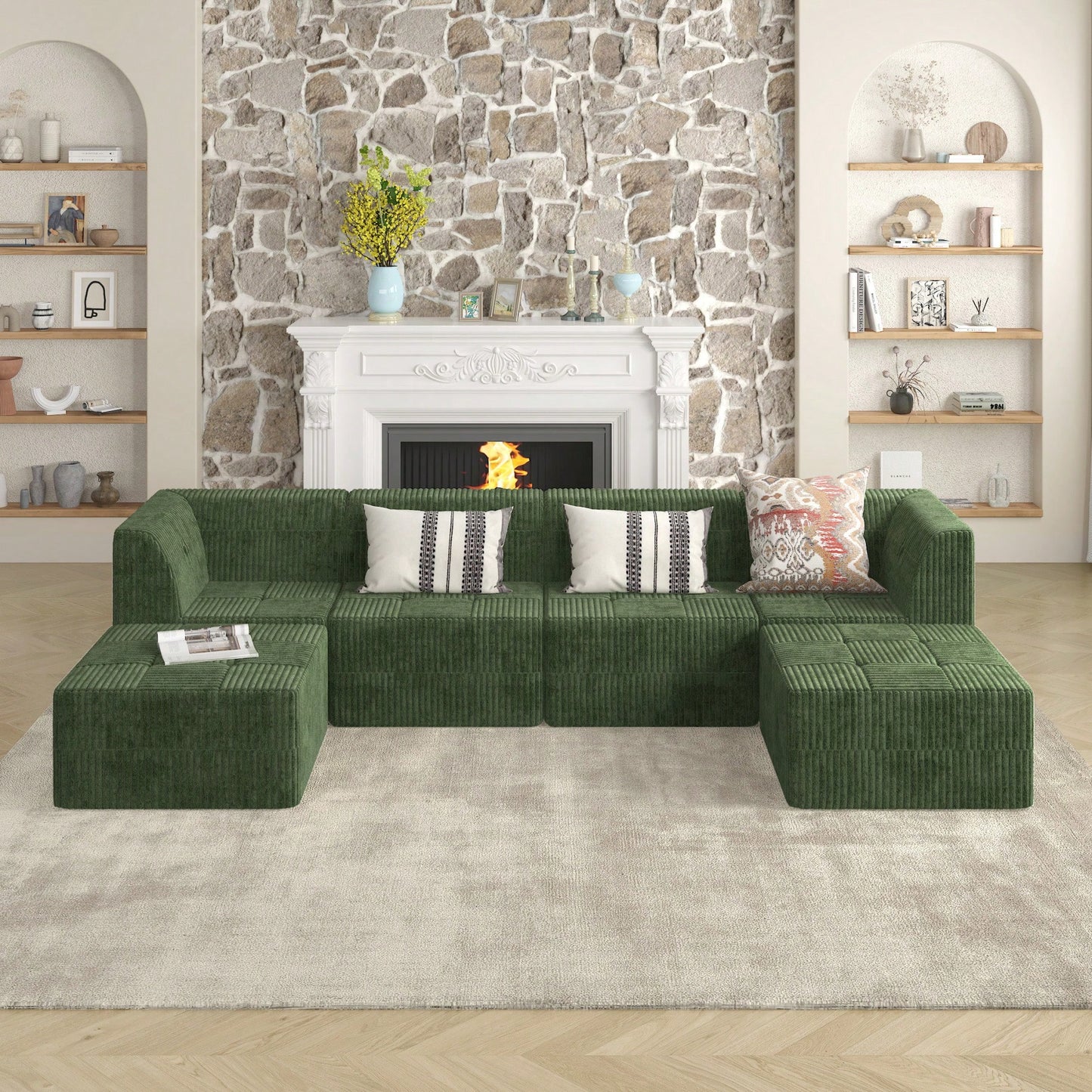 Modern Minimalist Single Seat Corduroy Sofa Sleeper Couch For Space-Efficient Living Room And Bedroom In Green