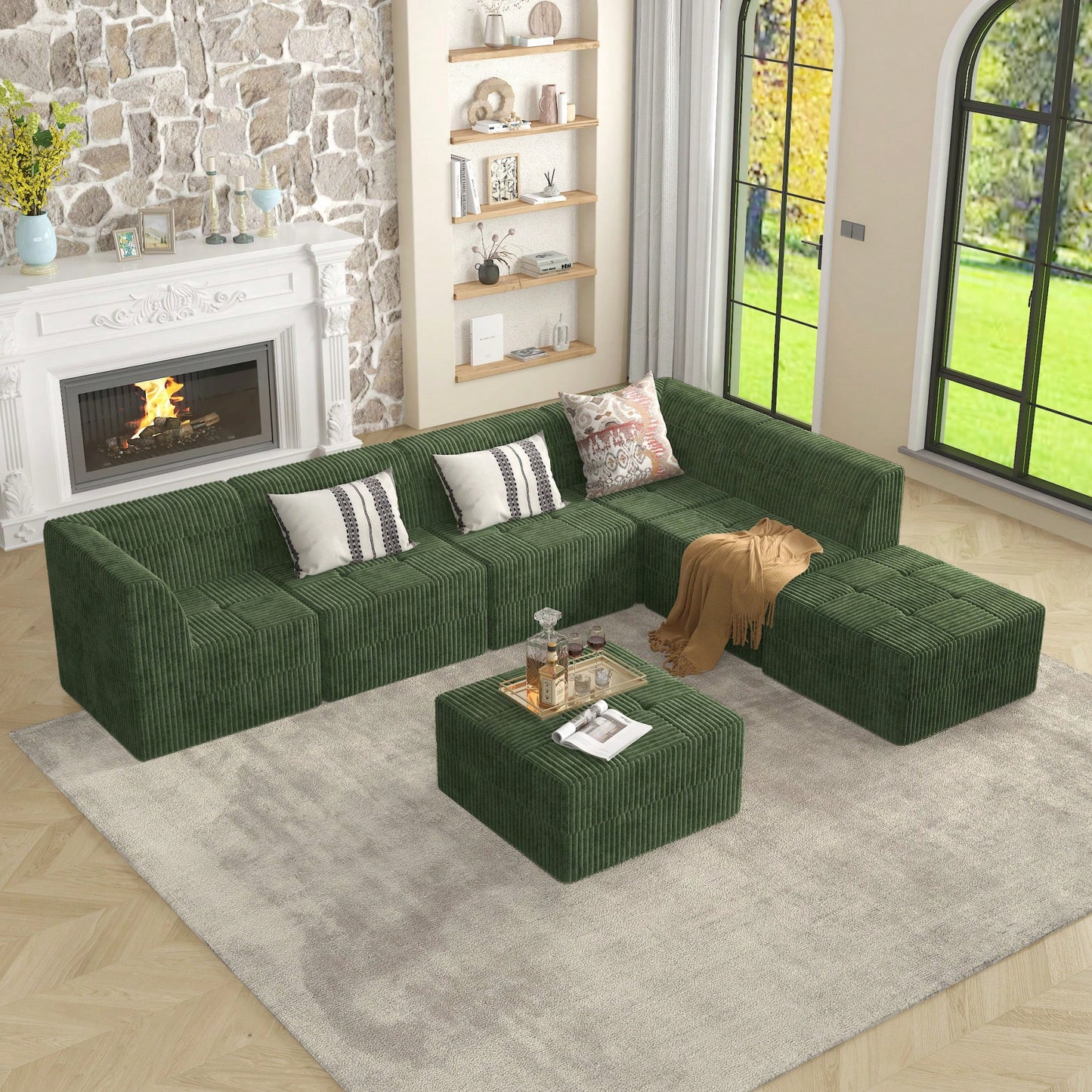 Modern Minimalist Single Seat Corduroy Sofa Sleeper Couch For Space-Efficient Living Room And Bedroom In Green