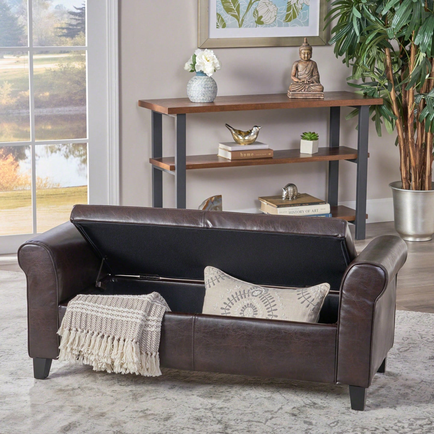 Stylish Storage Bench With Armrests For Entryway And Living Room Organization