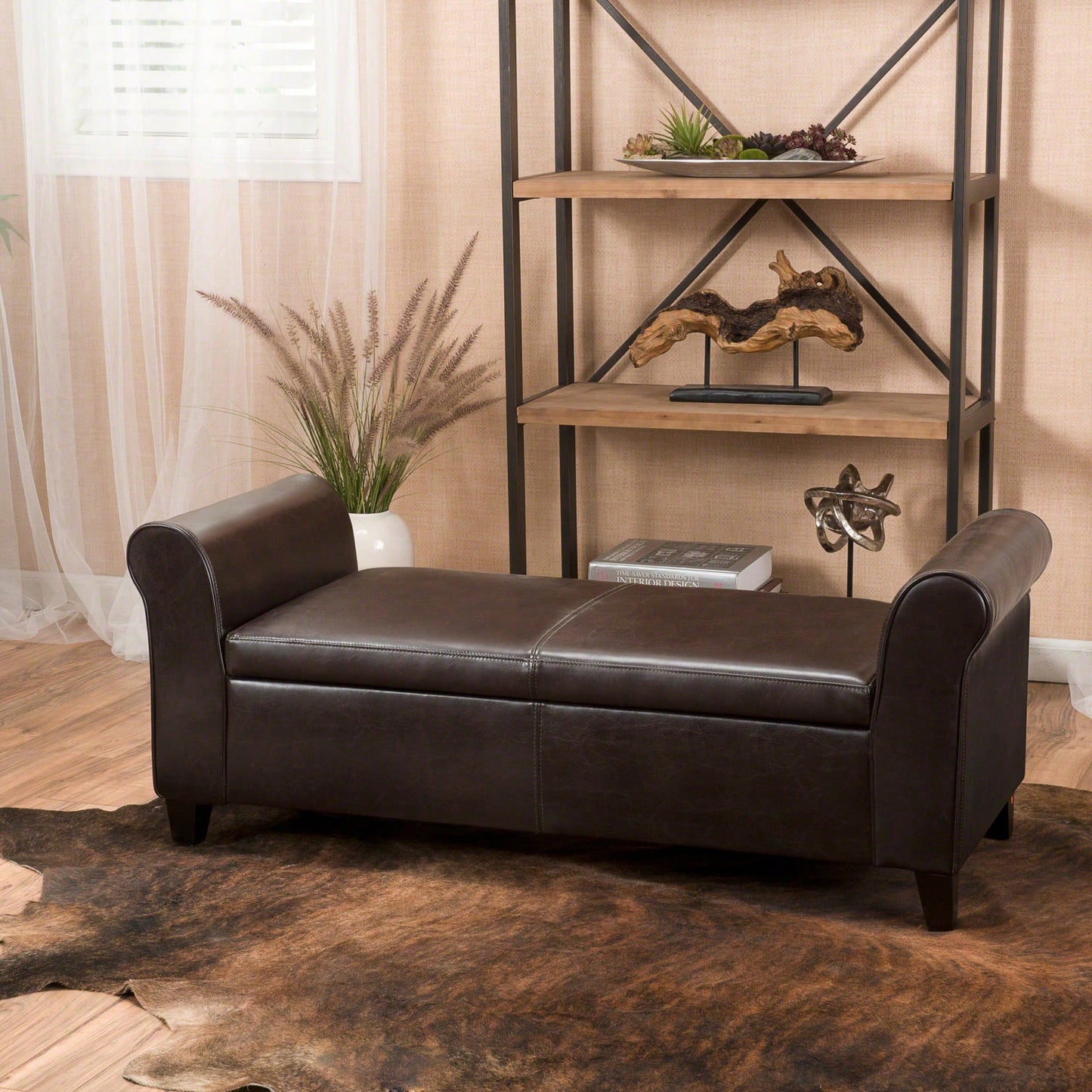 Stylish Storage Bench With Armrests For Entryway And Living Room Organization