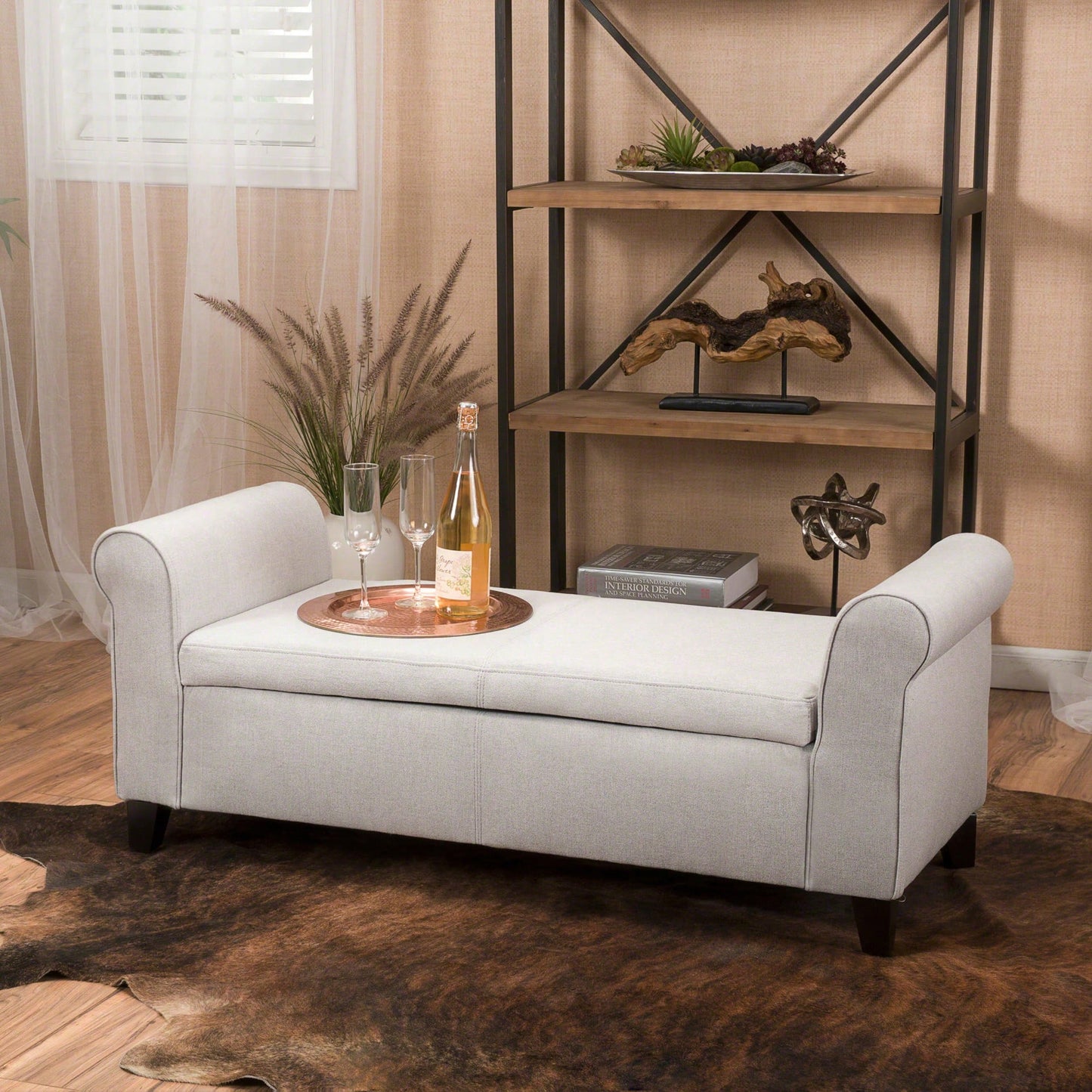 Stylish Storage Bench With Armrests For Entryway And Living Room Organization