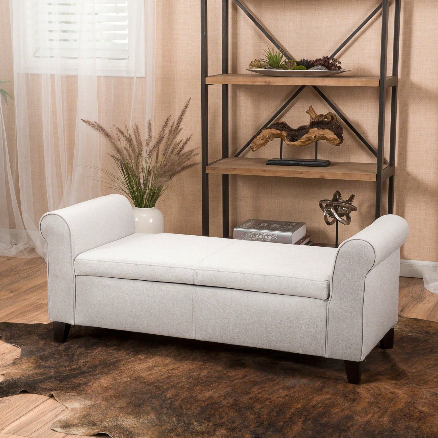 Stylish Storage Bench With Armrests For Entryway And Living Room Organization