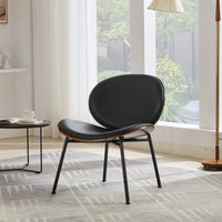 Mid-Century Modern Black Leather Lounge Chair With Walnut Finish Comfortable Backrest And Tripod Design