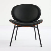 Mid-Century Modern Black Leather Lounge Chair With Walnut Finish Comfortable Backrest And Tripod Design