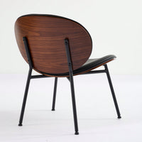 Mid-Century Modern Black Leather Lounge Chair With Walnut Finish Comfortable Backrest And Tripod Design
