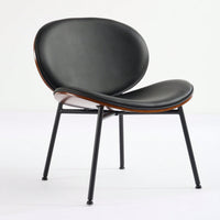 Mid-Century Modern Black Leather Lounge Chair With Walnut Finish Comfortable Backrest And Tripod Design